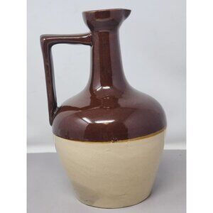 Vintage Two-Tone Brown &‎ Cream Stoneware Jug With Handle Federal Law Stamp